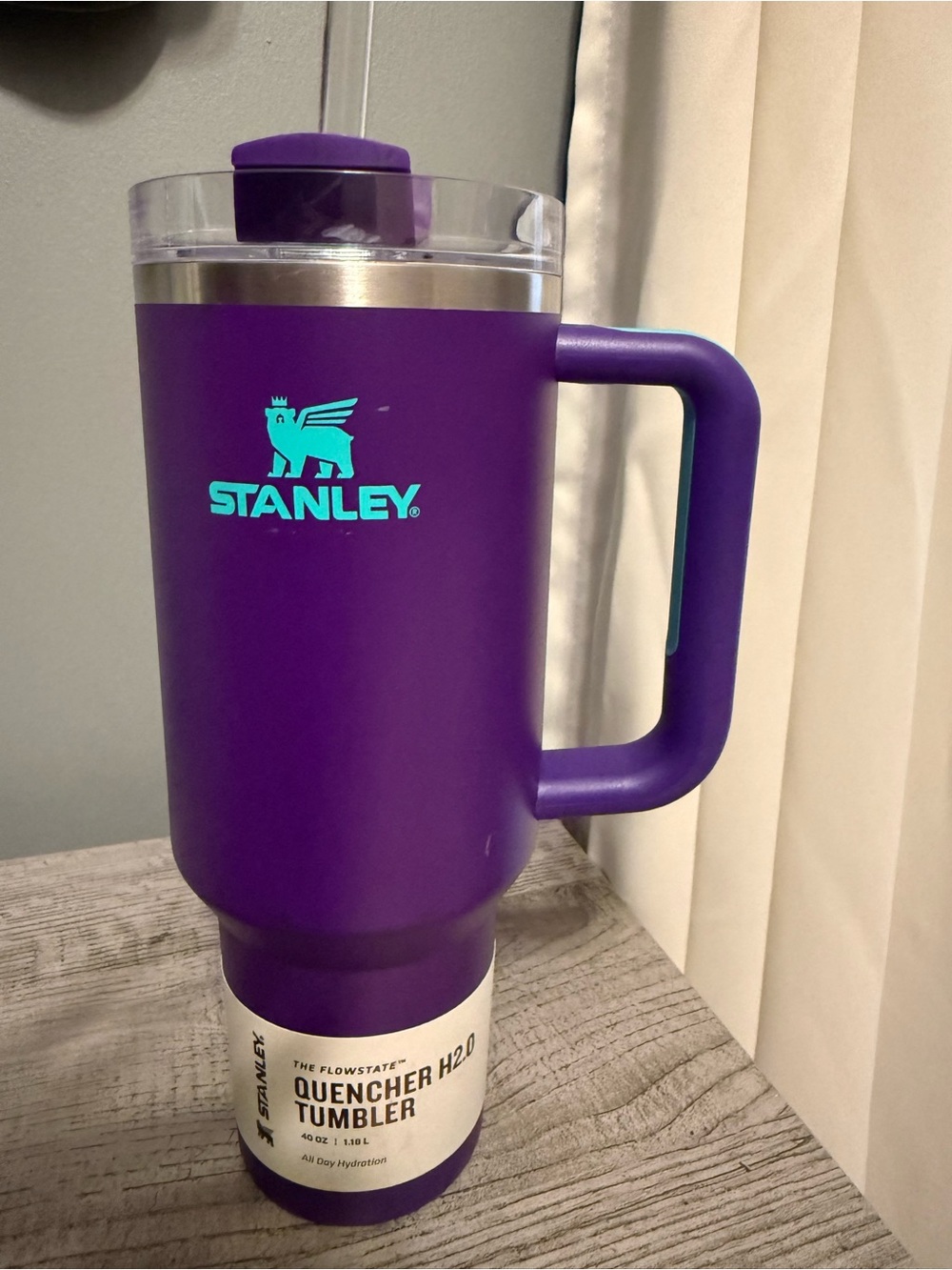 Stanley Purple Travel Mug with Teal Logo and Handle Accent - Picture 3 of 3